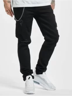 Denim Project Herren Straight Fit Jeans Mr. Red Chain Destroy In Schwarz
