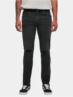 URBAN CLASSICS Herren Slim Fit Jeans Distressed Strech Denim In Schwarz