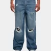 URBAN CLASSICS Herren Straight Fit Jeans Distressed 90‘s In Blau