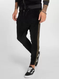 Herren Jogginghose Gathered Leg Velours In Schwarz
